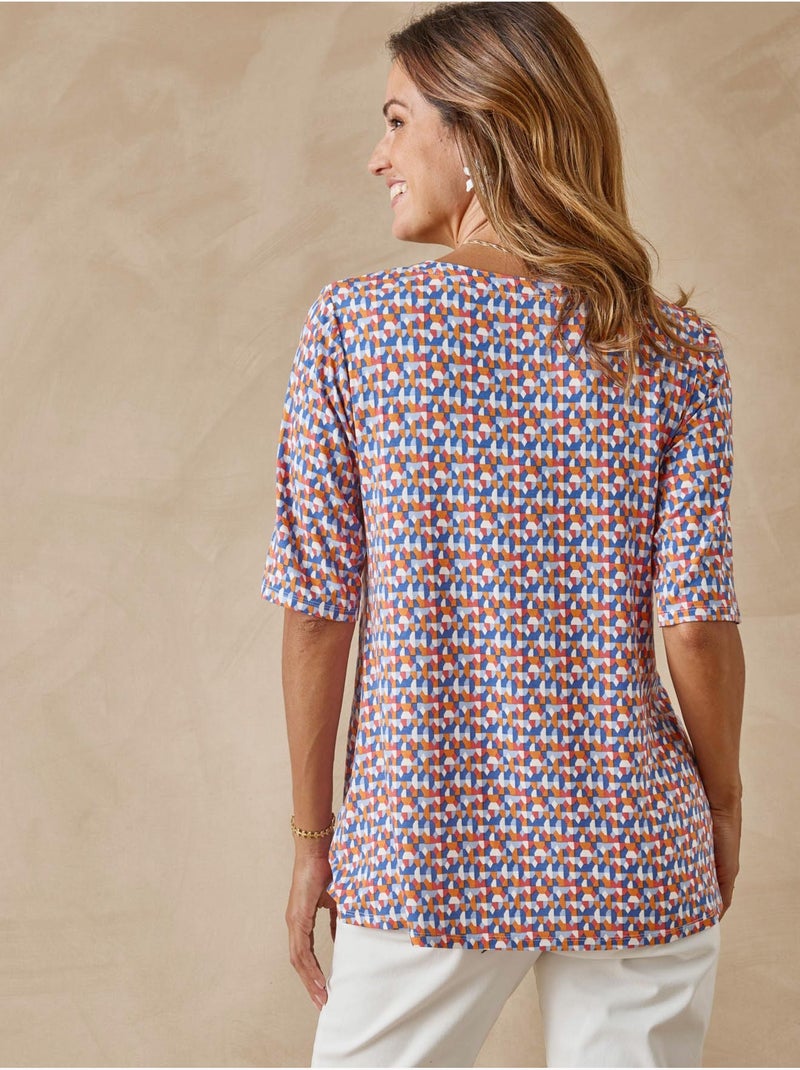 Tunique manches courtes en maille - DAXON Bleu Multicolore - Kiabi