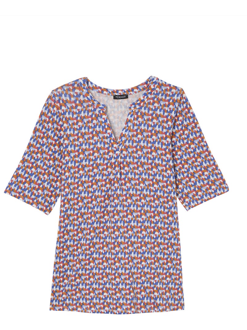 Tunique manches courtes en maille - daxon Bleu Multicolore - Kiabi