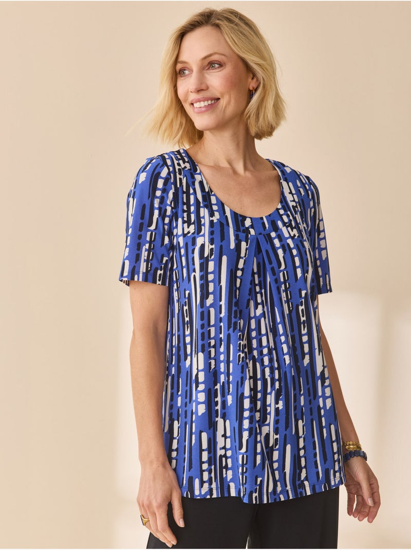 Tunique manches courtes en maille - DAXON Bleu Multicolore - Kiabi