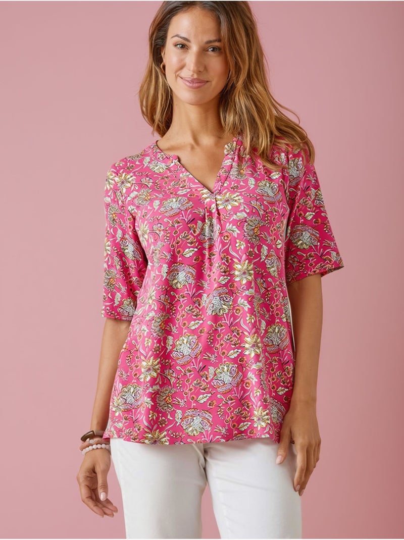 Tunique manches courtes en maille - DAXON Rose/Multicolore - Kiabi