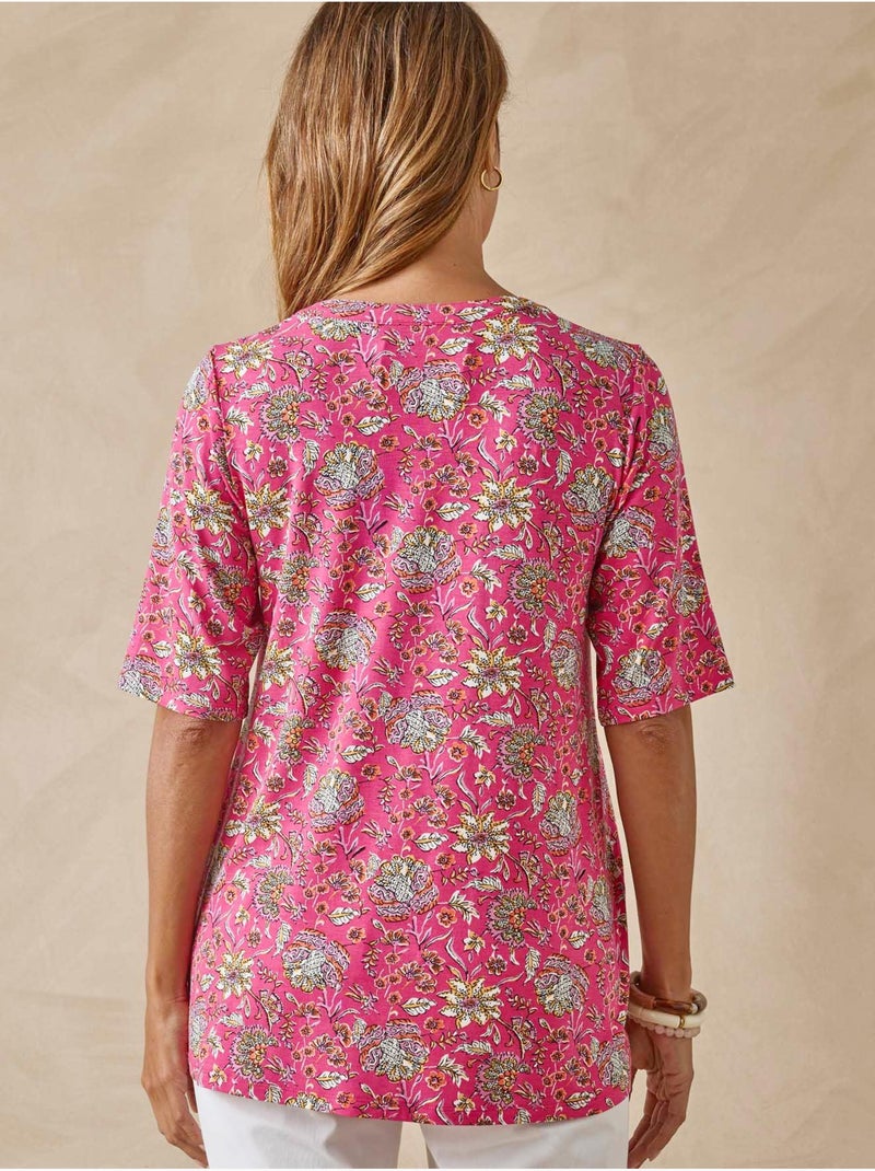 Tunique manches courtes en maille - DAXON Rose/Multicolore - Kiabi