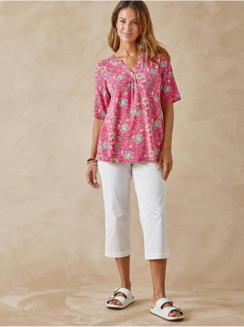 Tunique manches courtes en maille - DAXON Rose/Multicolore - Kiabi