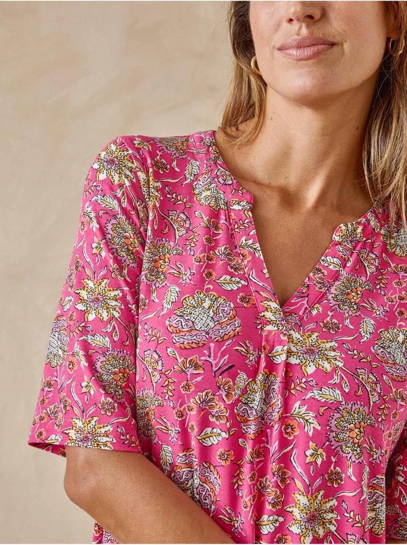 Tunique manches courtes en maille - DAXON Rose/Multicolore - Kiabi