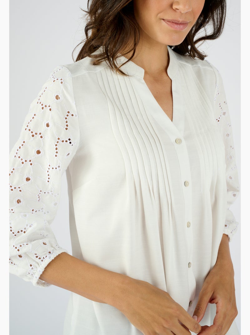 Tunique manches en broderie anglaise - Damart Blanc - Kiabi