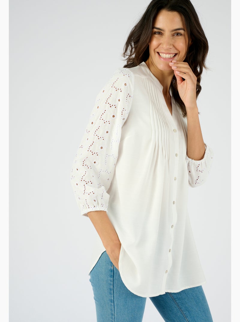 Tunique manches en broderie anglaise - Damart Blanc - Kiabi
