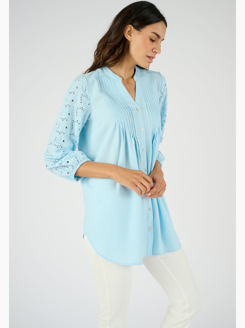 Tunique manches en broderie anglaise - Damart Bleu - Kiabi