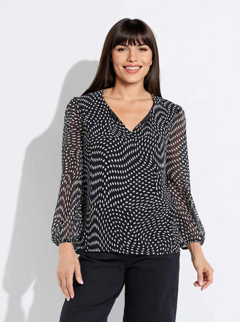 Tunique manches longues voile graphique Noir Blanc - Kiabi