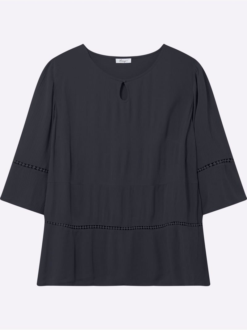 Tunique Motif Ajouré Légèrement Transparent - Taille Standard - Sheego Bleu foncé - Kiabi