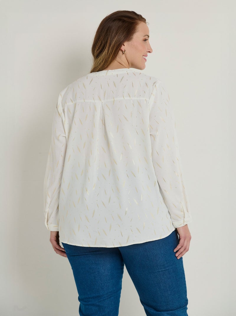 Tunique motifs col V boutonné manches 3/4 - AFIBEL Blanc - Kiabi