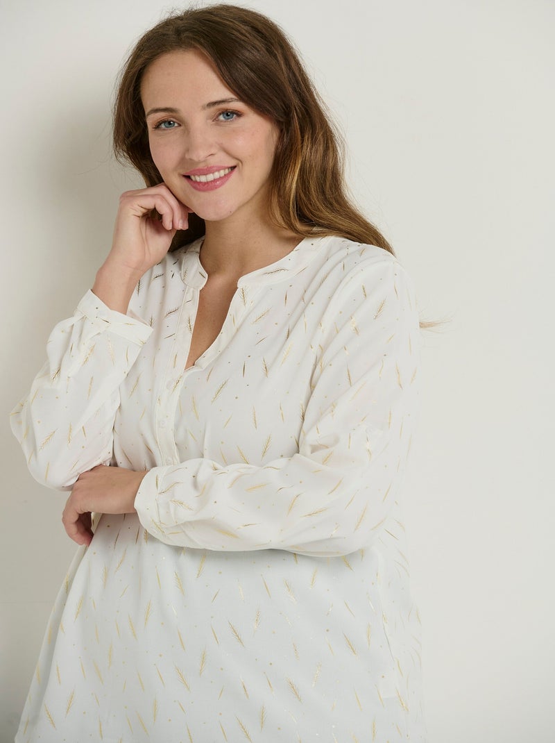 Tunique motifs col V boutonné manches 3/4 - AFIBEL Blanc - Kiabi