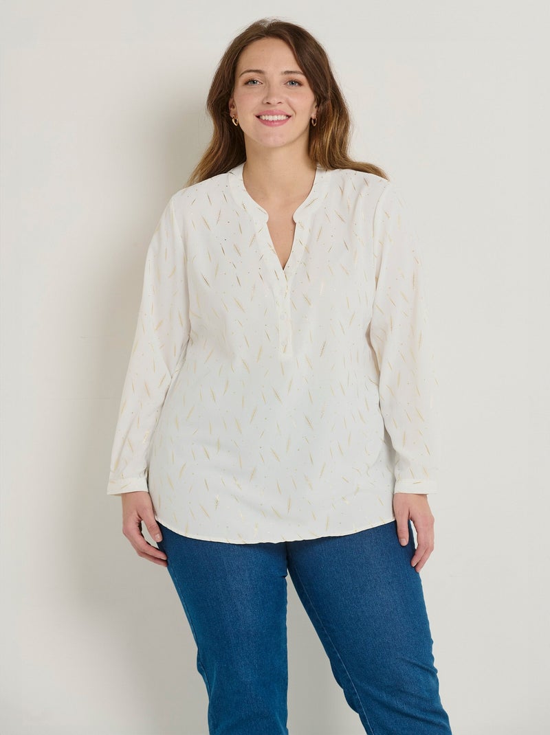 Tunique motifs col V boutonné manches 3/4 Blanc - Kiabi