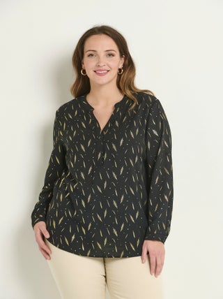 Tunique motifs col V boutonné manches 3/4
