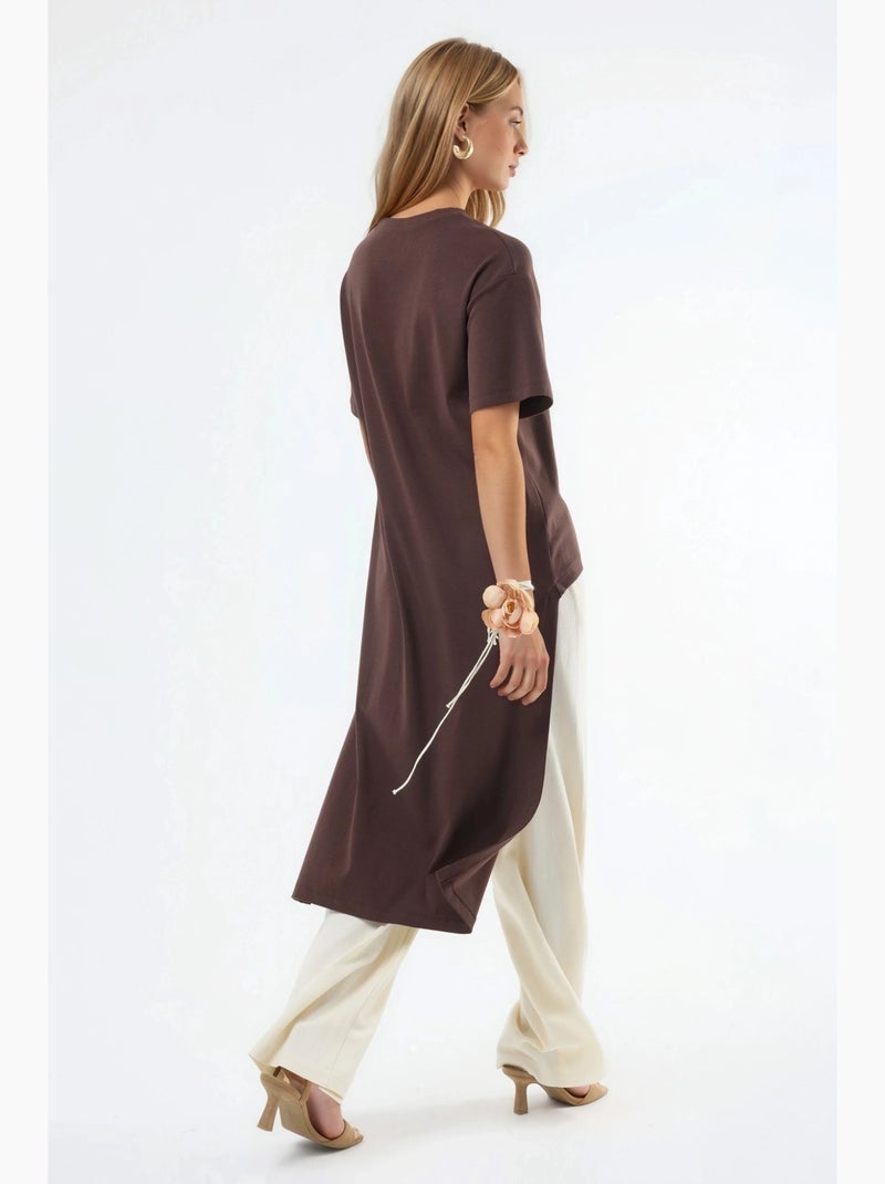 Tunique oversize à col rond avec fente busem Marron - Kiabi