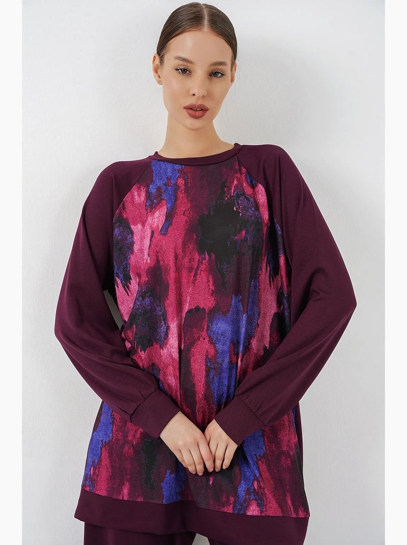 Tunique oversize à imprimé abstrait et col rond bdart Mauve - Kiabi