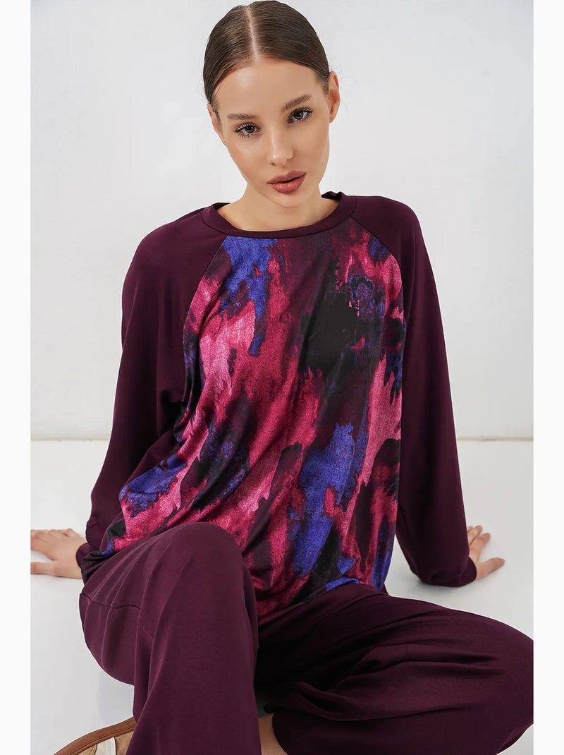 Tunique oversize à imprimé abstrait et col rond bdart Mauve - Kiabi
