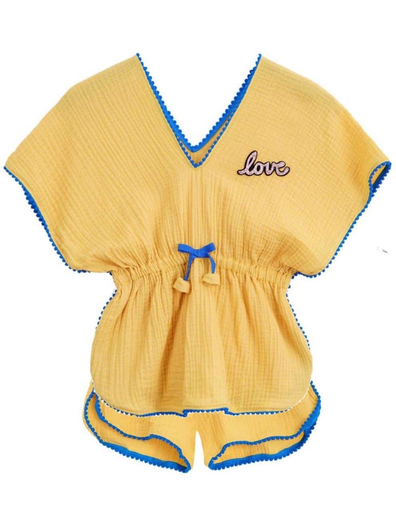 Tunique Plage   avec Short Assorti  LOVE - La Faute à Voltaire Jaune - Kiabi