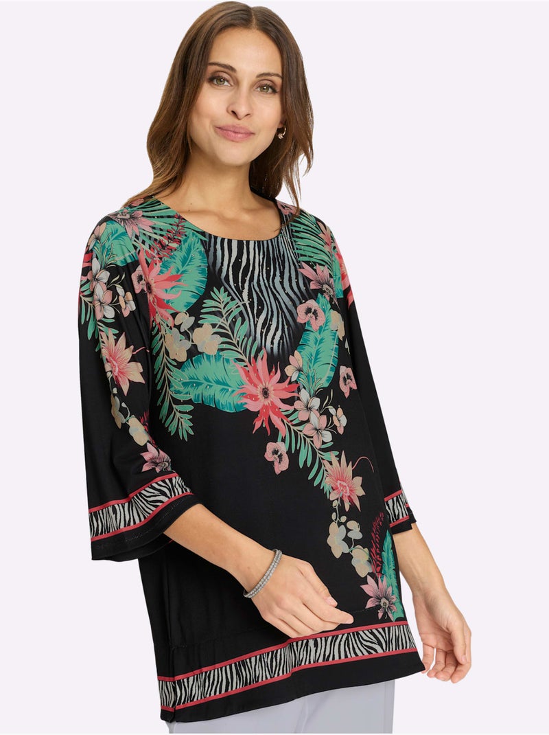 Tunique Qualité Fluide - Taille Standard - Witt Noir Rose - Kiabi