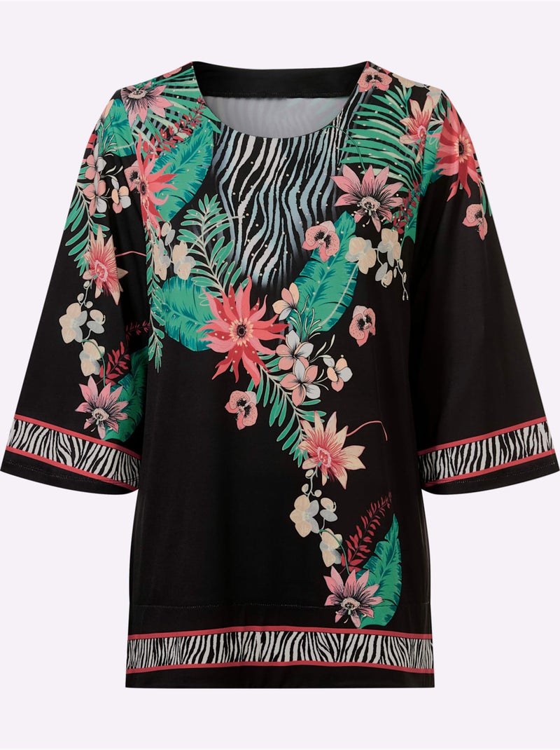Tunique Qualité Fluide - Taille Standard - Witt Noir Rose - Kiabi