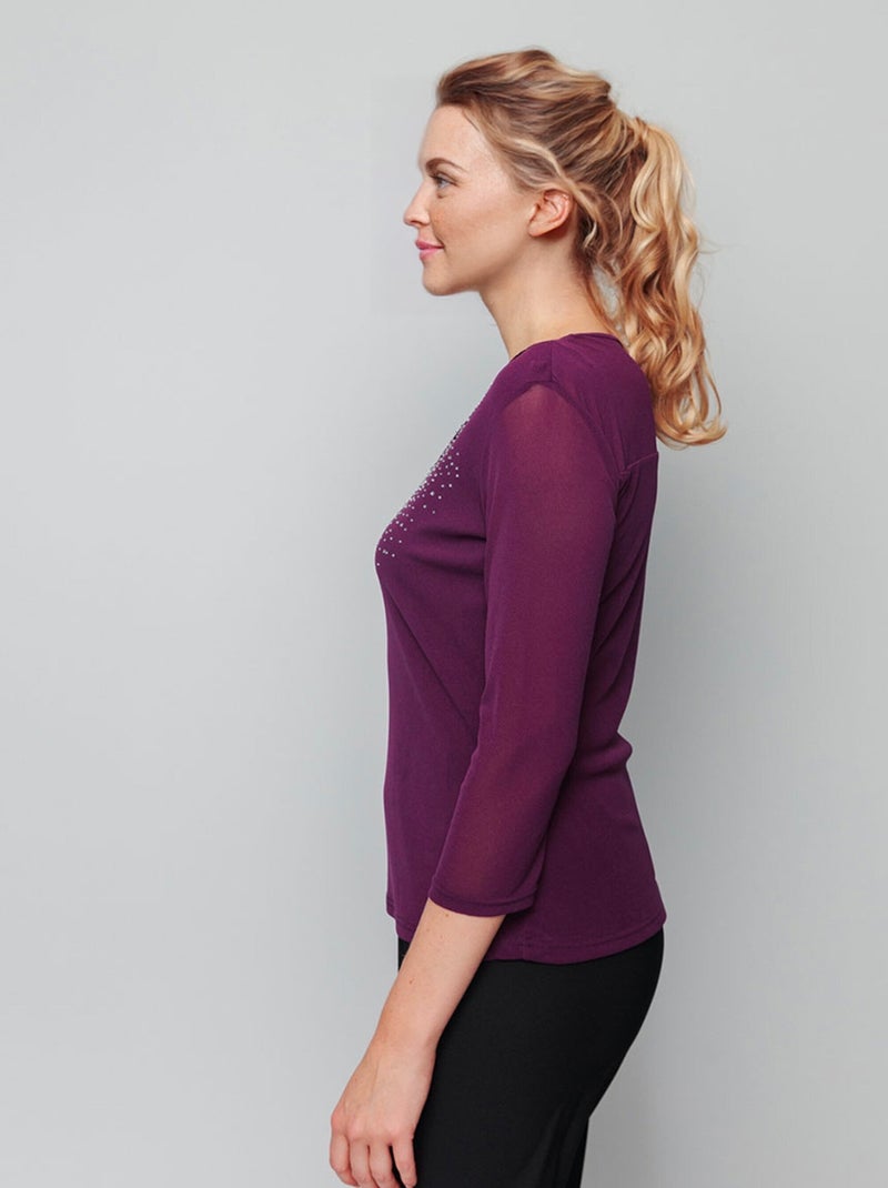 Tunique résille avec broderies et strass Violet - Kiabi