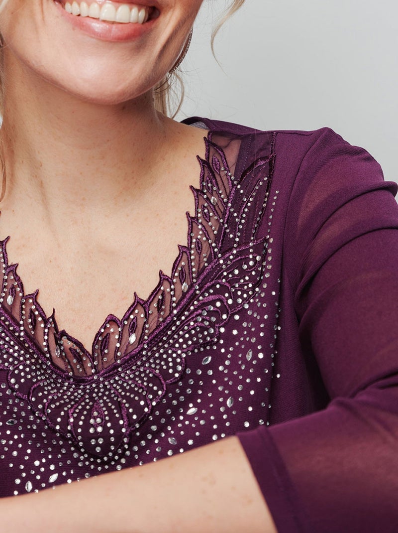 Tunique résille avec broderies et strass Violet - Kiabi