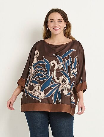 Tunique satin motif floral manches kimono