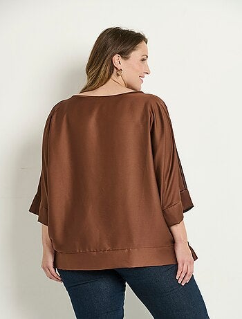 Tunique satin motif floral manches kimono