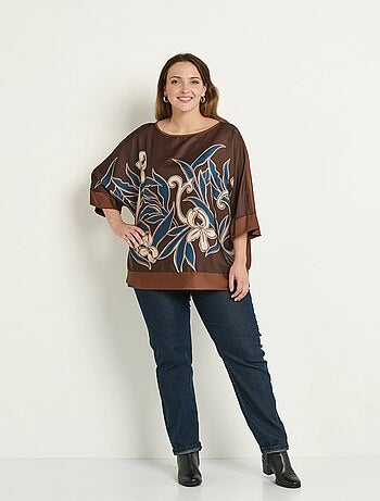 Tunique satin motif floral manches kimono