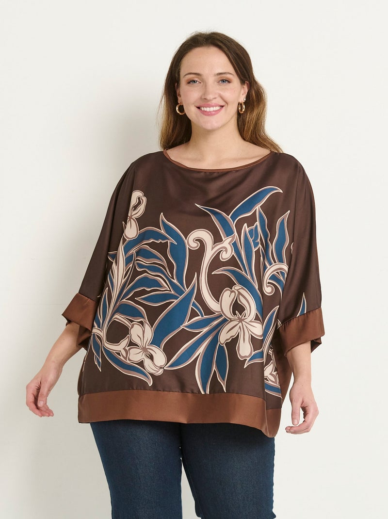 Tunique satin motif floral manches kimono Camel - Kiabi