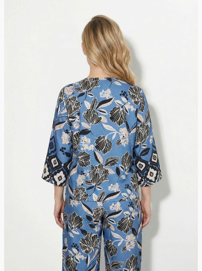Tunique satinée, motif fleurs d'Orient - AFIBEL Bleu - Kiabi