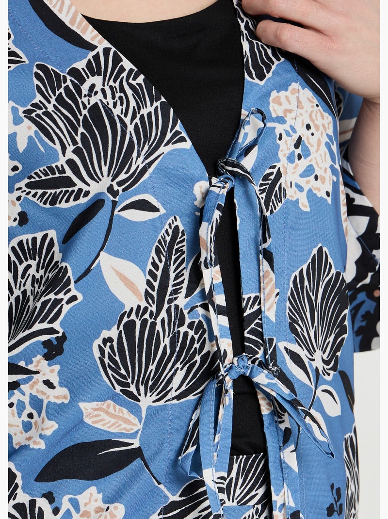 Tunique satinée, motif fleurs d'Orient - AFIBEL Bleu - Kiabi