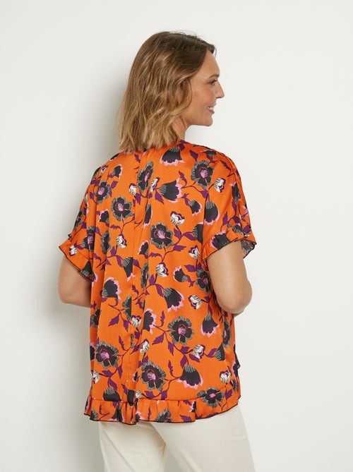 Tunique satinée volantée motif fleuri - Afibel - Kiabi