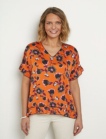 Tunique satinée volantée motif fleuri