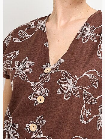 Tunique sérigraphies fleurs, à nouer - Afibel