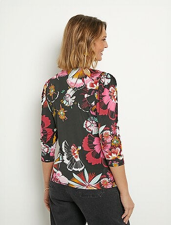 Tunique stretch imprimé fleuri manches 3/4