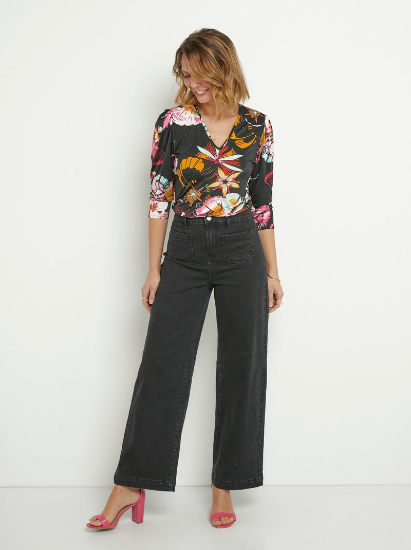 Tunique stretch imprimé fleuri manches 3/4 Noir Noir - Kiabi