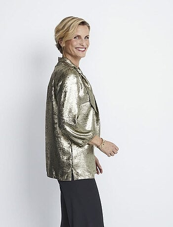 Tunique tissu brillant or avec lavallière