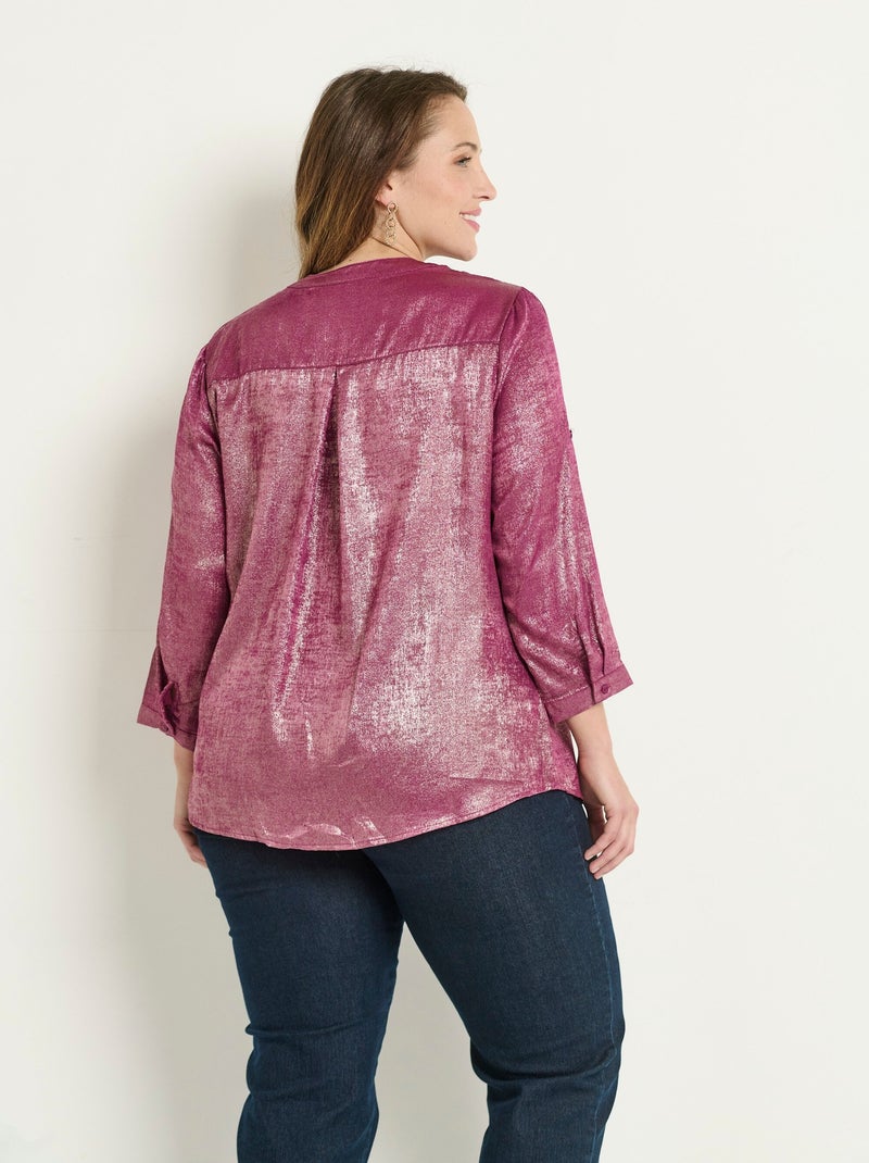 Tunique unie effet métallisé manches 3/4 Rose - Kiabi