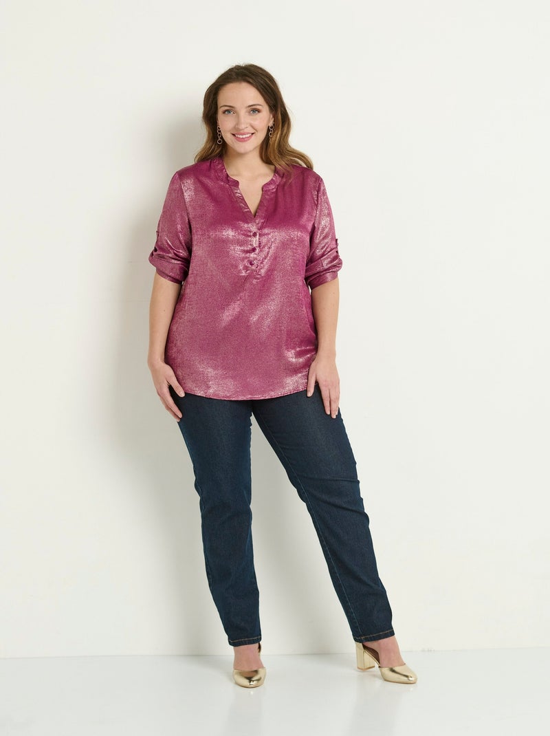 Tunique unie effet métallisé manches 3/4 Rose - Kiabi