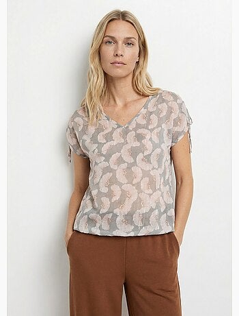 Tunique voile fil métallisé motif ginkgo - Afibel