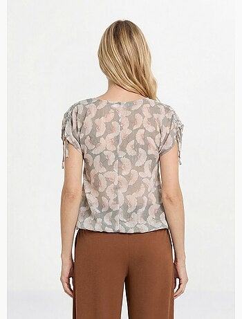 Tunique voile fil métallisé motif ginkgo - Afibel