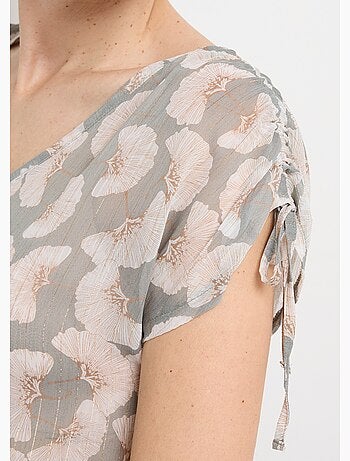 Tunique voile fil métallisé motif ginkgo - Afibel