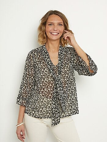 Tunique voile imprimé manches 3/4 lavallière