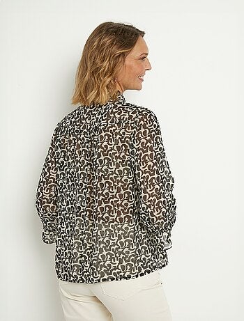 Tunique voile imprimé manches 3/4 lavallière