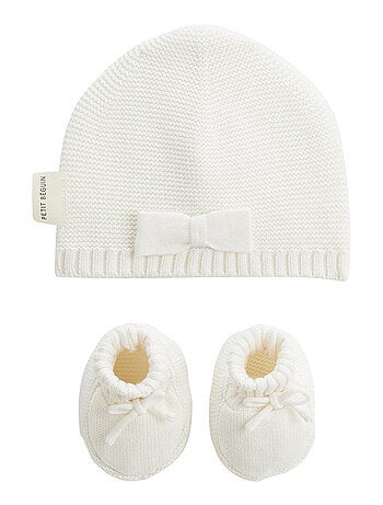 Turban bébé et chaussons en tricot Hello Baby