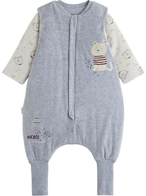 Turbulette d'hiver en velours avec pieds retroussables et manches amovibles pistache - Kiabi