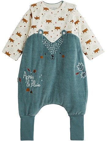 Turbulette tog 2 en velours avec pieds retroussables et manches amovibles ginkgo