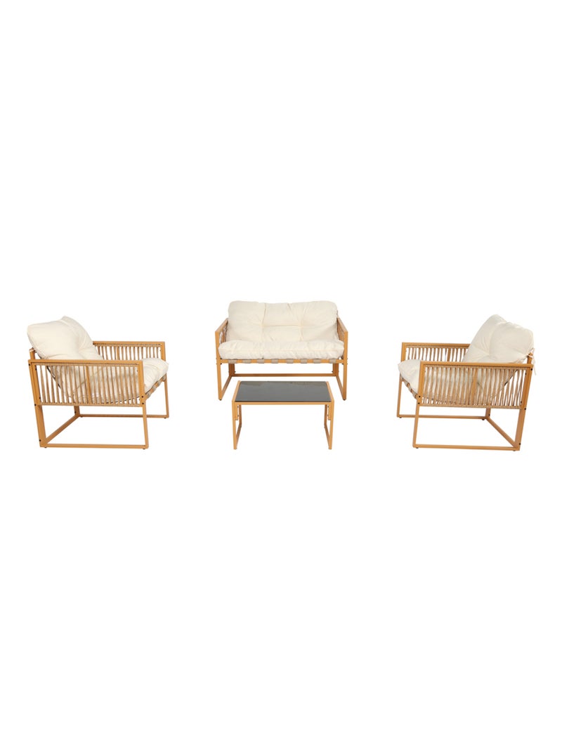 TURINI - Salon de jardin 4 places effet rotin coussins blancs Blanc - Kiabi