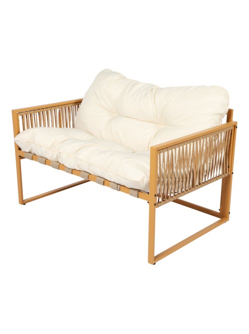 TURINI - Salon de jardin 4 places effet rotin coussins blancs - Kiabi