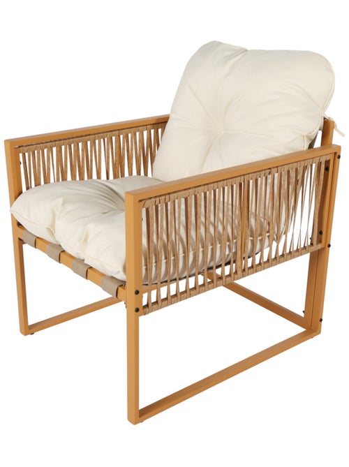 TURINI - Salon de jardin 4 places effet rotin coussins blancs - Kiabi