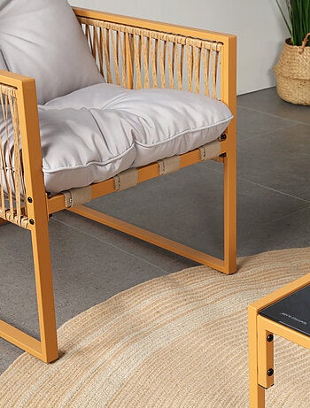 TURINI - Salon de jardin 4 places effet rotin coussins gris clair